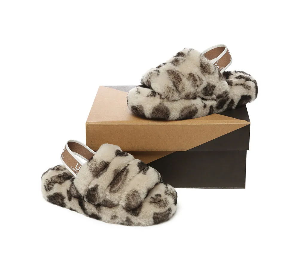 AUSTRALIAN SHEPHERD® UGG Kids Slingback Fluffy Slides Leopard Puffy