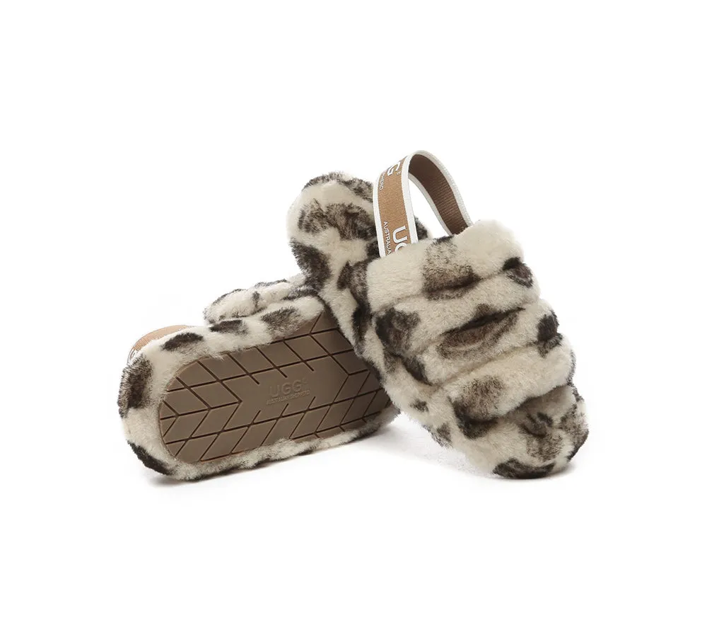 AUSTRALIAN SHEPHERD® UGG Kids Slingback Fluffy Slides Leopard Puffy