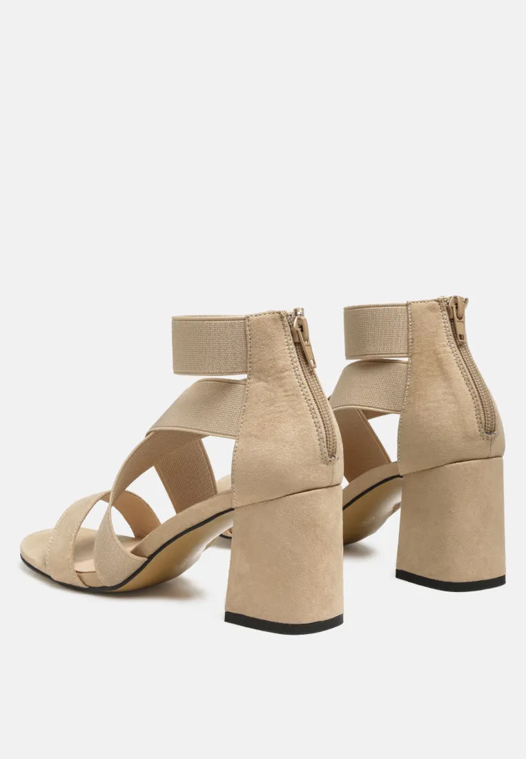 Benicia Elastic Strappy Block Heel Sandals