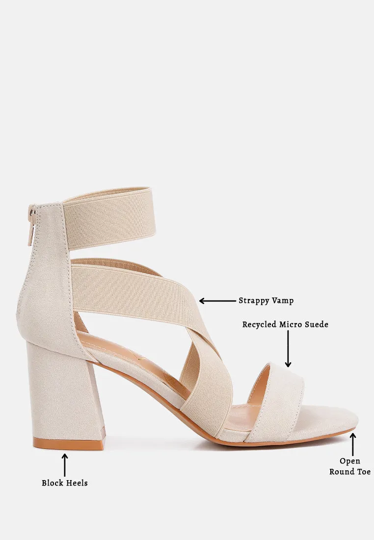 Benicia Elastic Strappy Block Heel Sandals