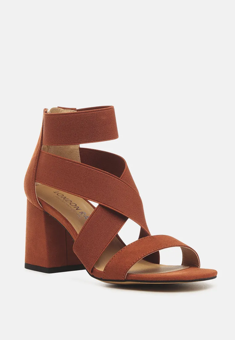 Benicia Elastic Strappy Block Heel Sandals