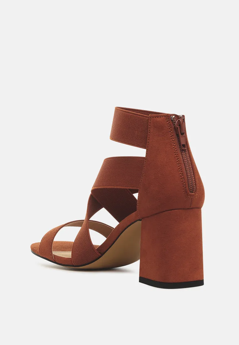 Benicia Elastic Strappy Block Heel Sandals