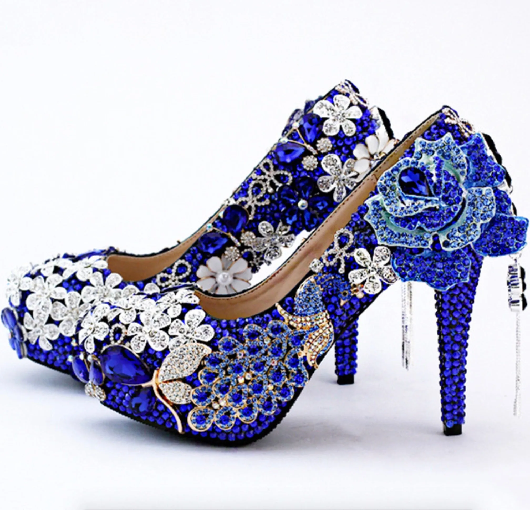 Blue Pearl Diamond Waterproof Platform Wedding Shoes