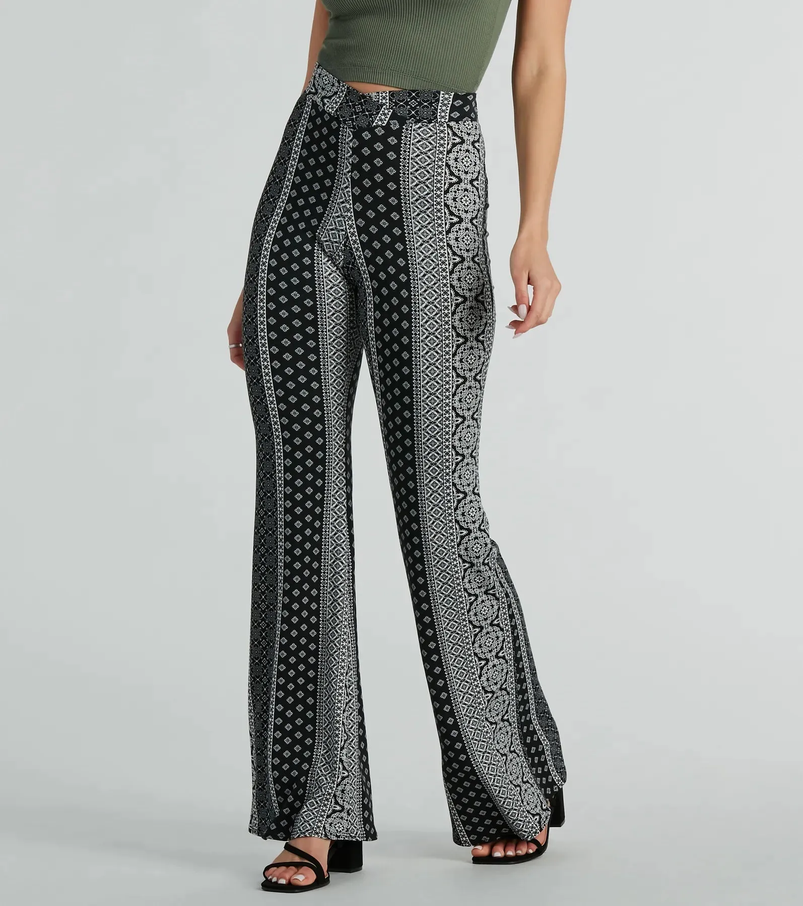 Breezy Vibes Boho Print Knit Flare Pants