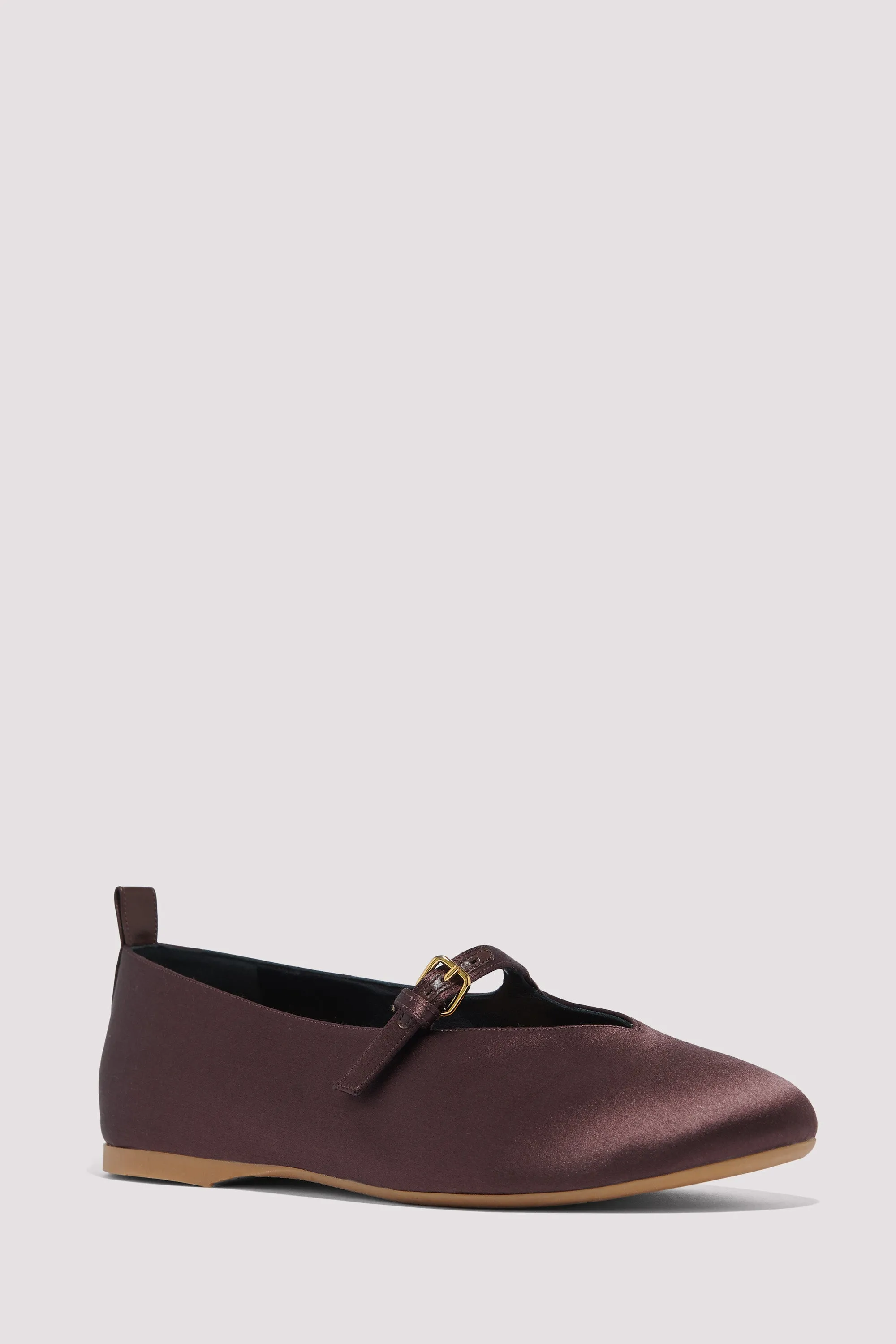 Brown Satin Ballerina Pumps