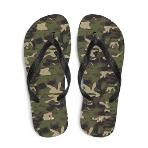 Camo Flip Flops, Camouflage Army Green Comfortable Footwear Thong Sandals Summer Woman Men Beach Print Rubber Slip On Shoes