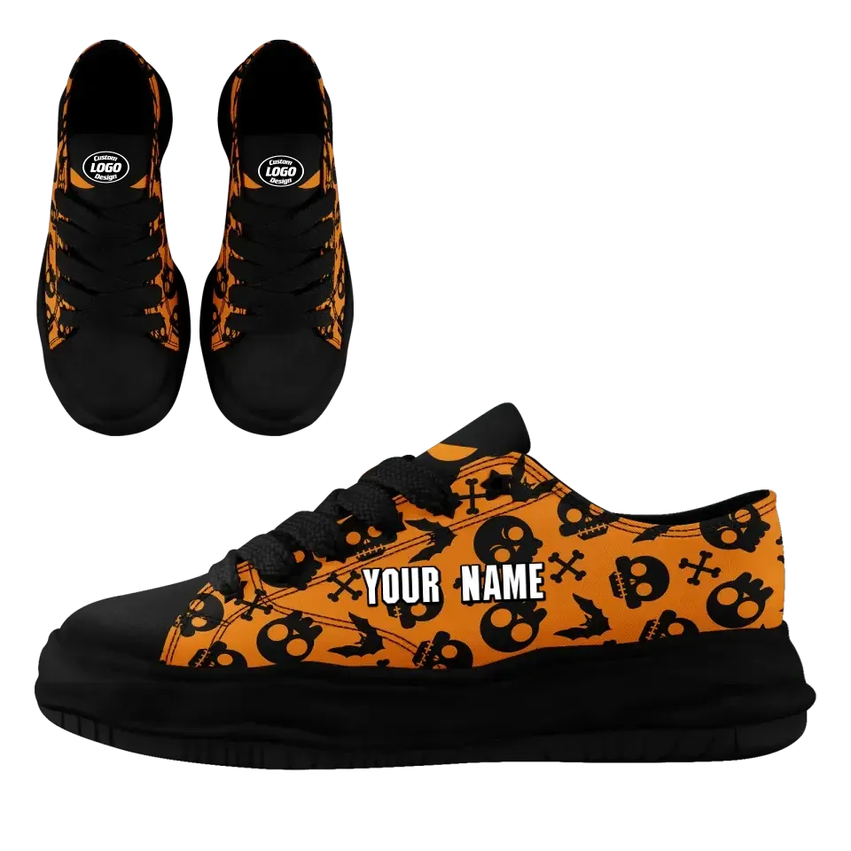 Corporate Gifts,Personalized Skull Sneakers, Custom Bat Design Canvas Shoes, Comfortable and Stylish Gym Shoes, Gift for Halloween Day