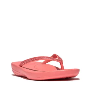 FitFlop Women's Iqushion Sparkle Wedge Sandal, Rosy Coral