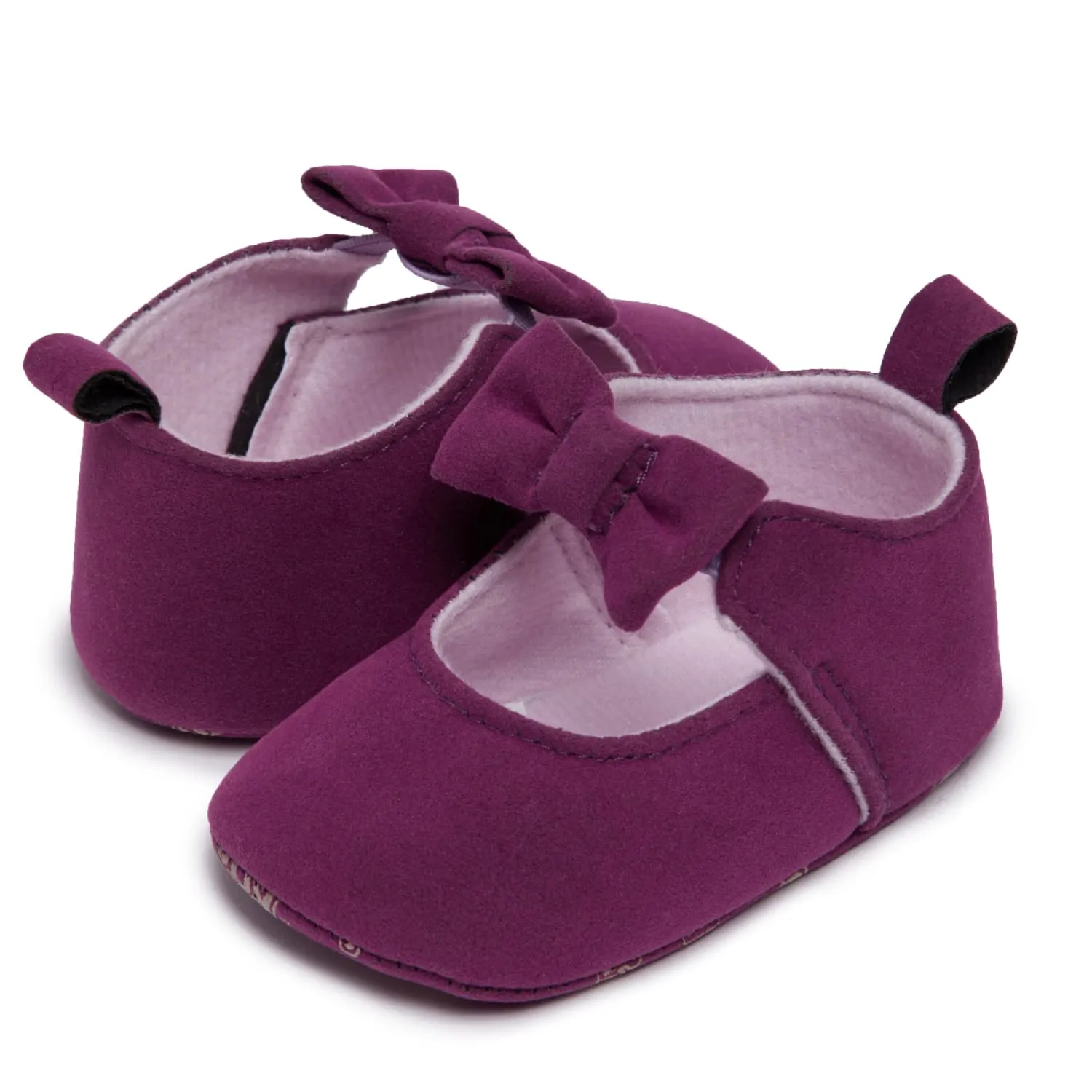 Nuby Baby Girls Velvet Bowknot Ballet Flats, Soft Sole Infant Dress Shoes, Slip On Mary Jane Bootie