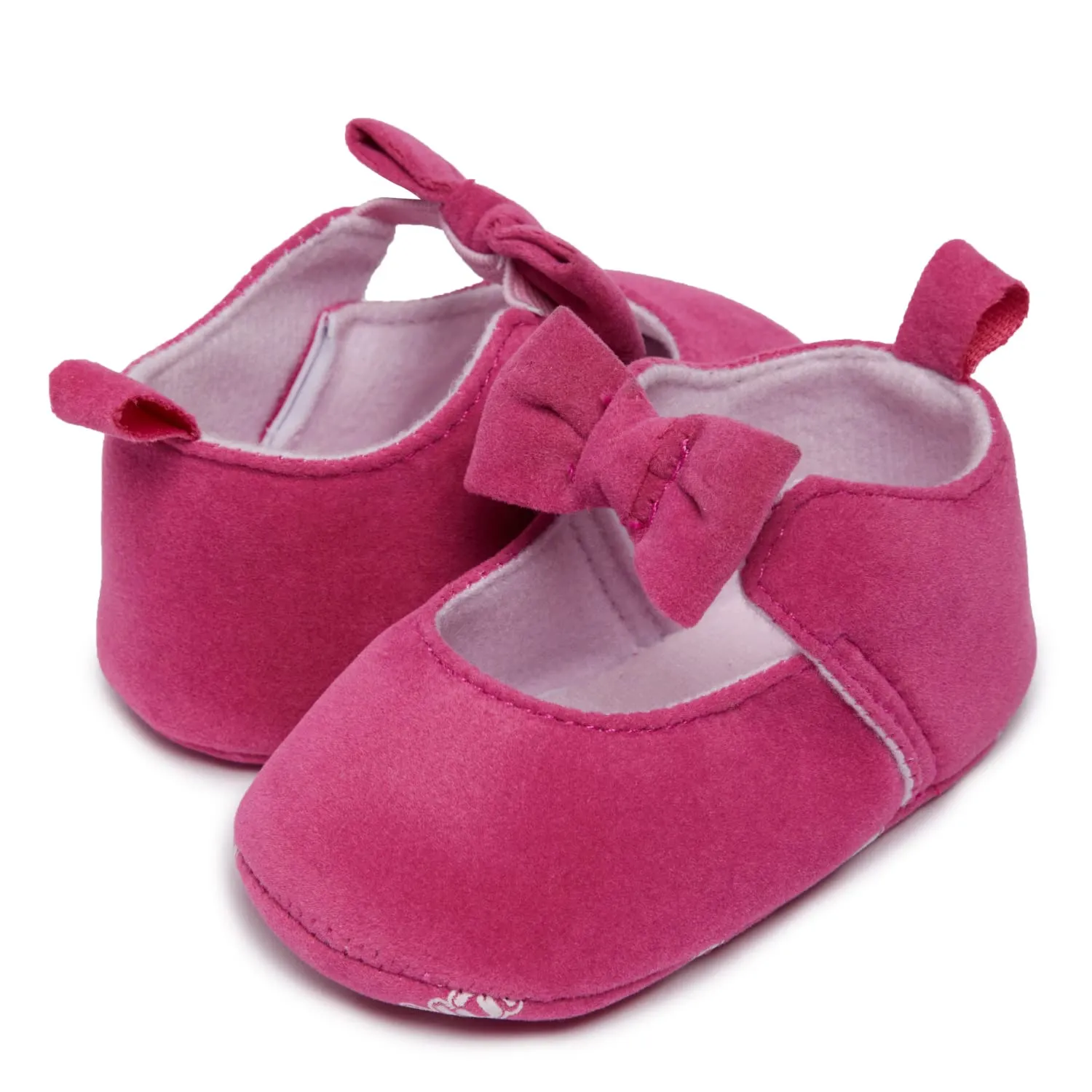 Nuby Baby Girls Velvet Bowknot Ballet Flats, Soft Sole Infant Dress Shoes, Slip On Mary Jane Bootie