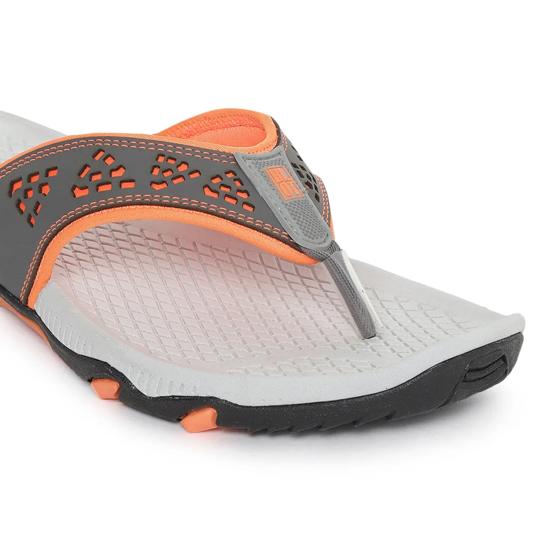 Paragon Grey and Orange Ultra-Durable Everyday Flip Flops for Men