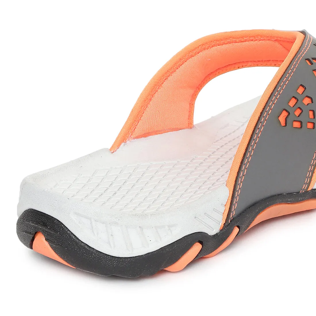 Paragon Grey and Orange Ultra-Durable Everyday Flip Flops for Men