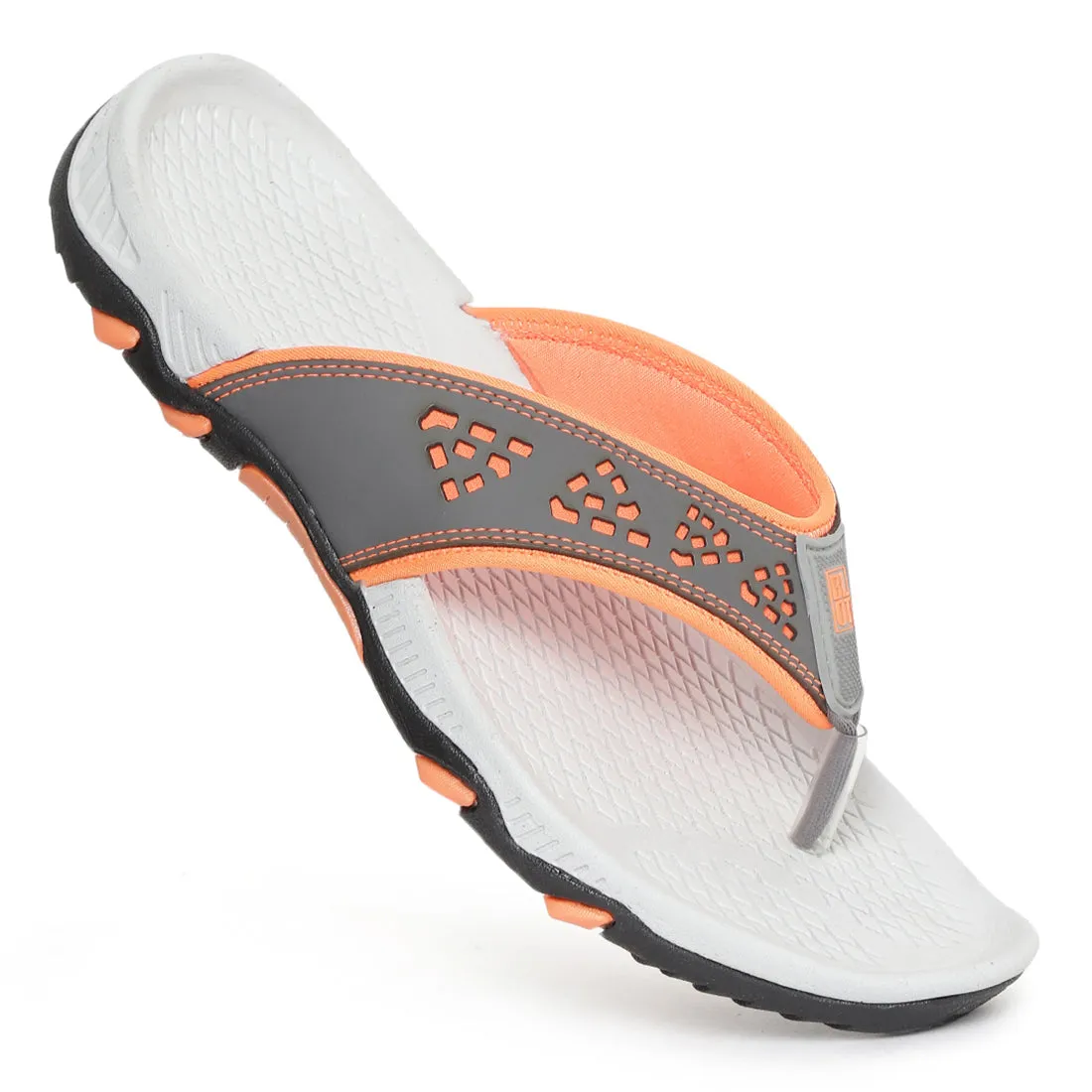 Paragon Grey and Orange Ultra-Durable Everyday Flip Flops for Men