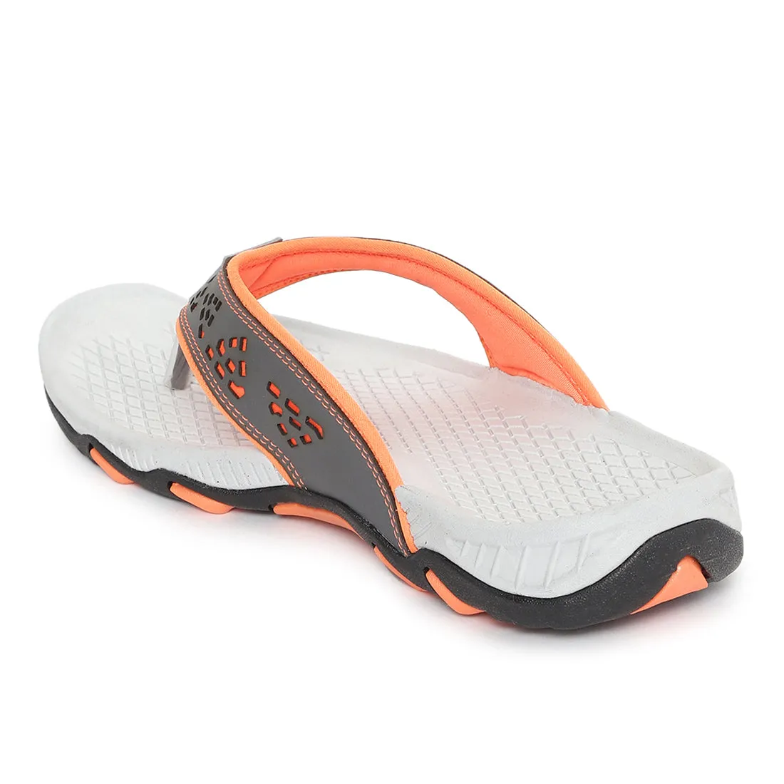 Paragon Grey and Orange Ultra-Durable Everyday Flip Flops for Men