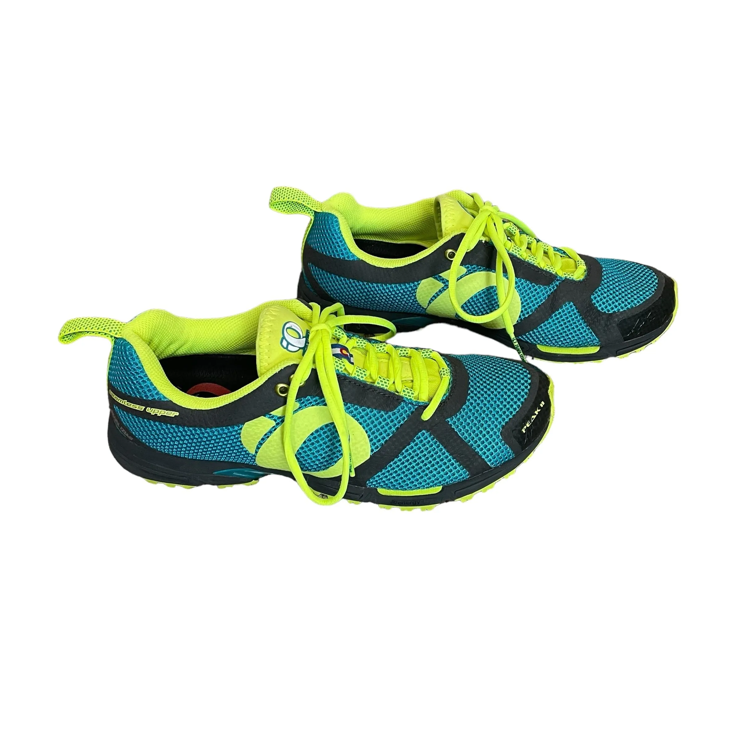 Pearl Izumi | Women's Blue and Neon Yellow Peak II Trail Running Shoes | Size: 9