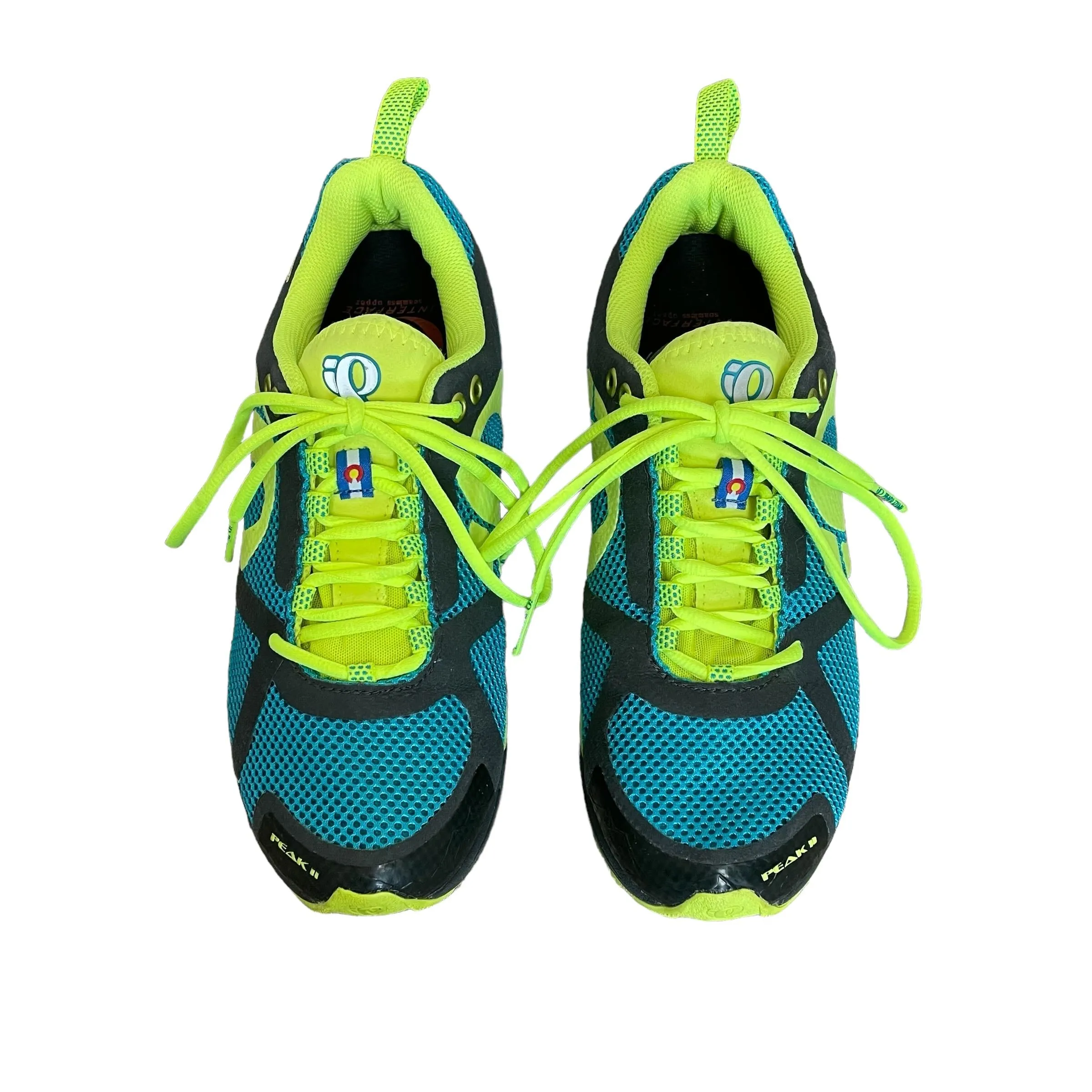 Pearl Izumi | Women's Blue and Neon Yellow Peak II Trail Running Shoes | Size: 9