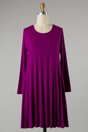 Plus Size Magenta Midi Dress with Pockets