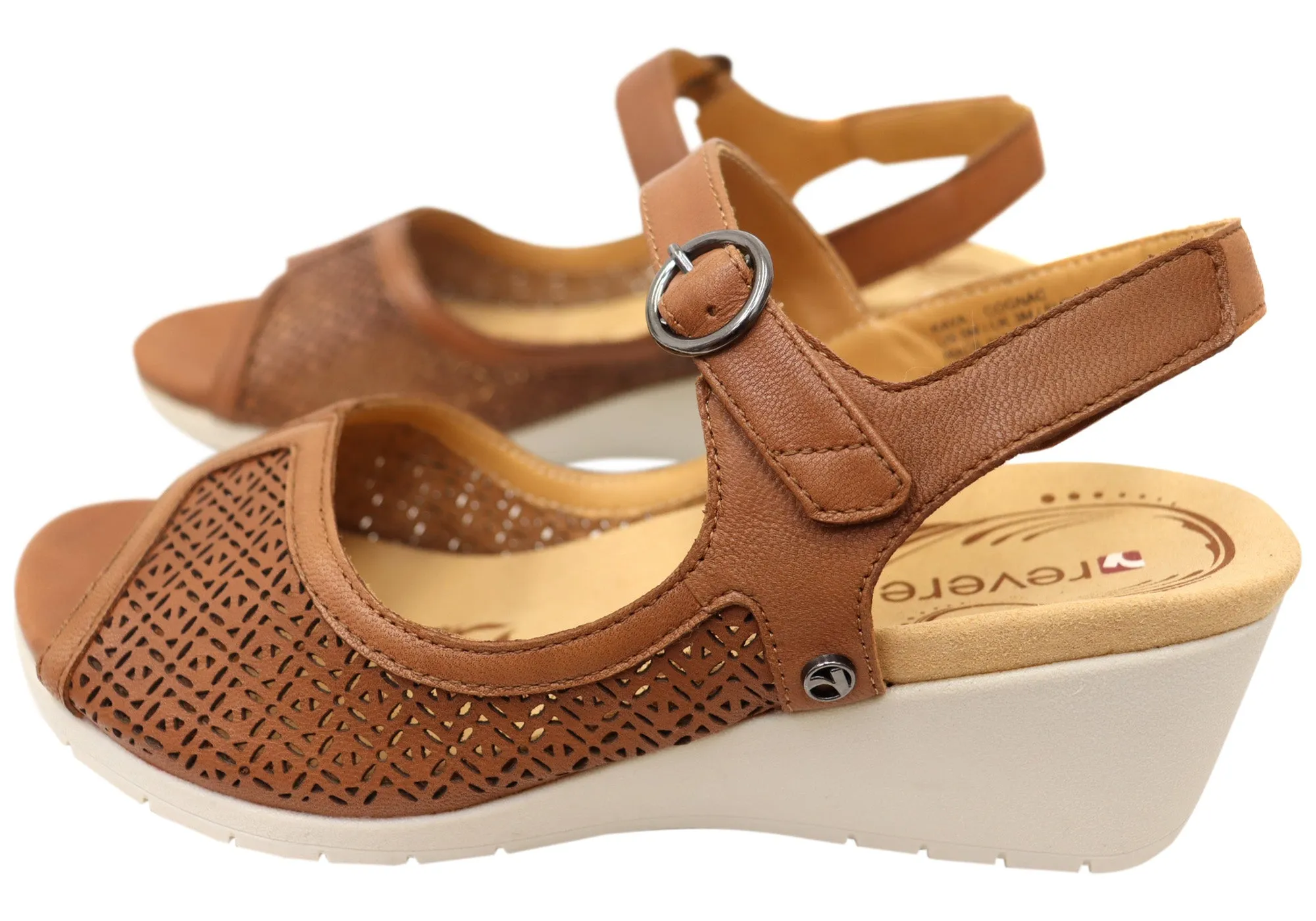 Revere Womens Kaya Wedge Comfortable Supportive Leather Sandals