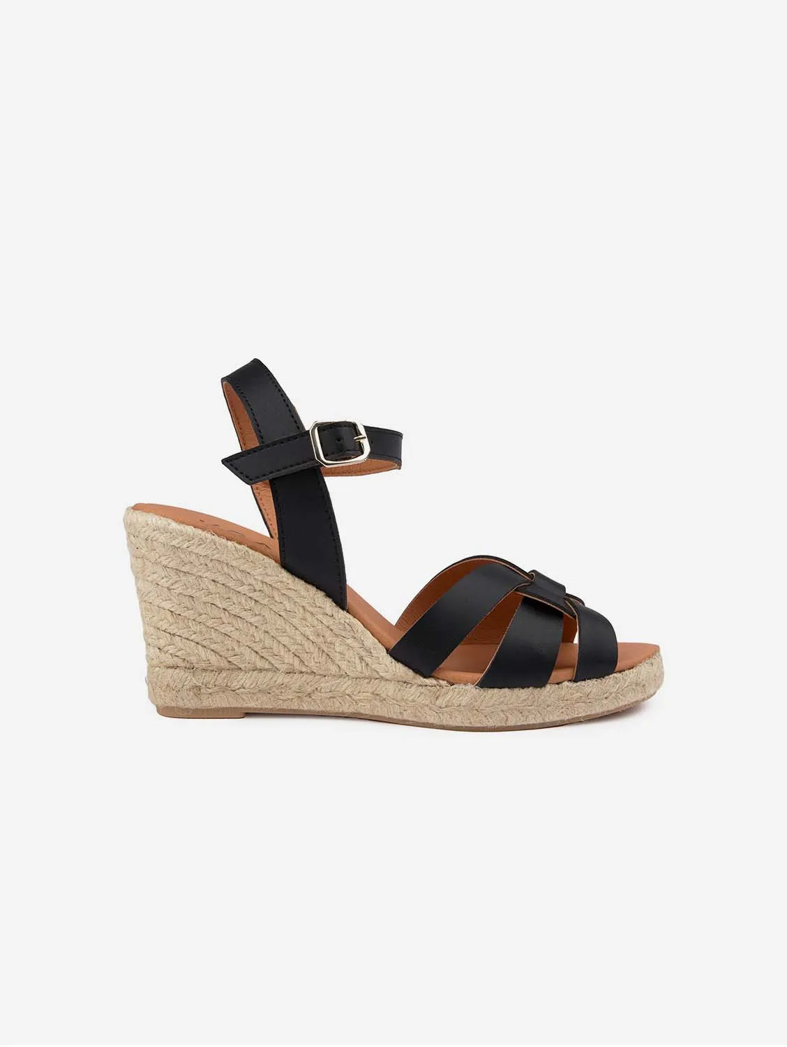 Rhubarb Women's Vegan Leather Espadrille Wedge Sandals | Black