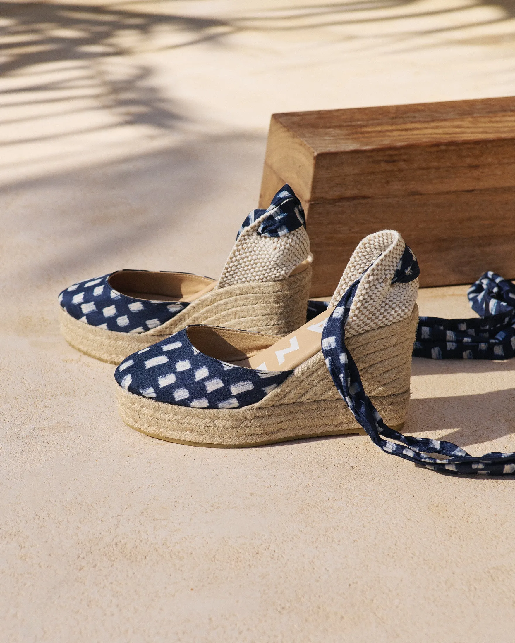 Silk Wedge Espadrilles - H48WV - Monaco Navy Blue Pois