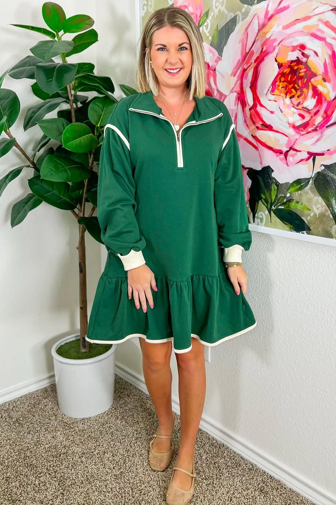 Simple Days Mini Dress - Hunter Green