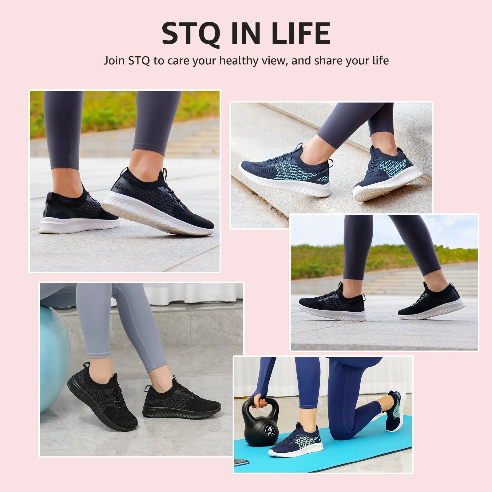 STQ Walking Shoes Women Arch Support Slip on Sneakers with Memory Foam Comfort Lightweight