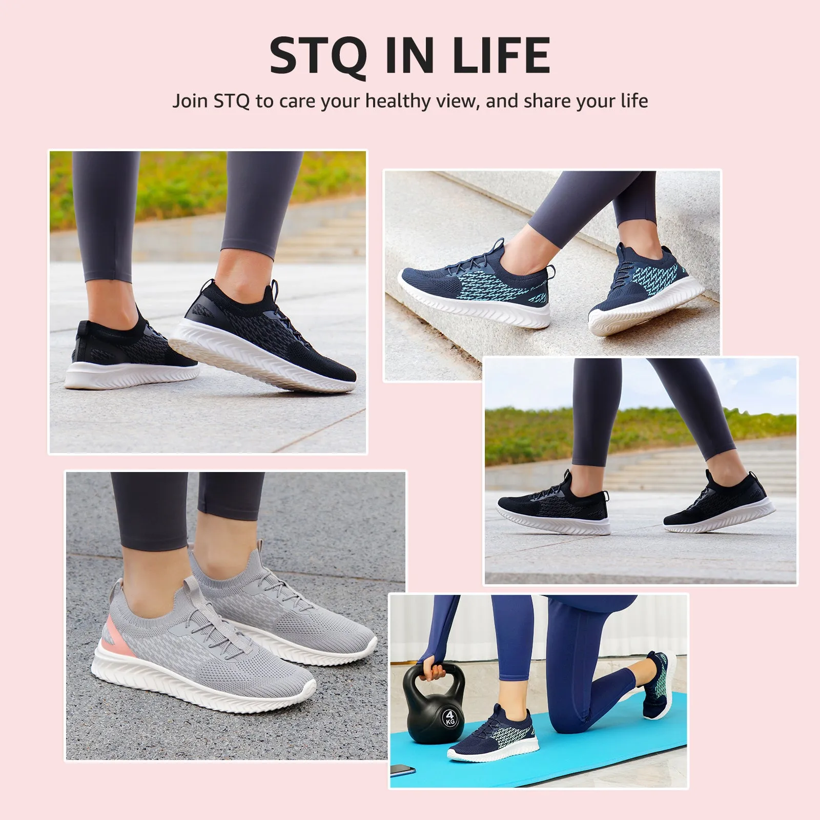 STQ Walking Shoes Women Arch Support Slip on Sneakers with Memory Foam Comfort Lightweight