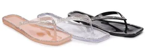 TAMPA FLAT JELLLY FLIP FLOP SANDAL WITH RHINESTONE EMBELLISHMENTS