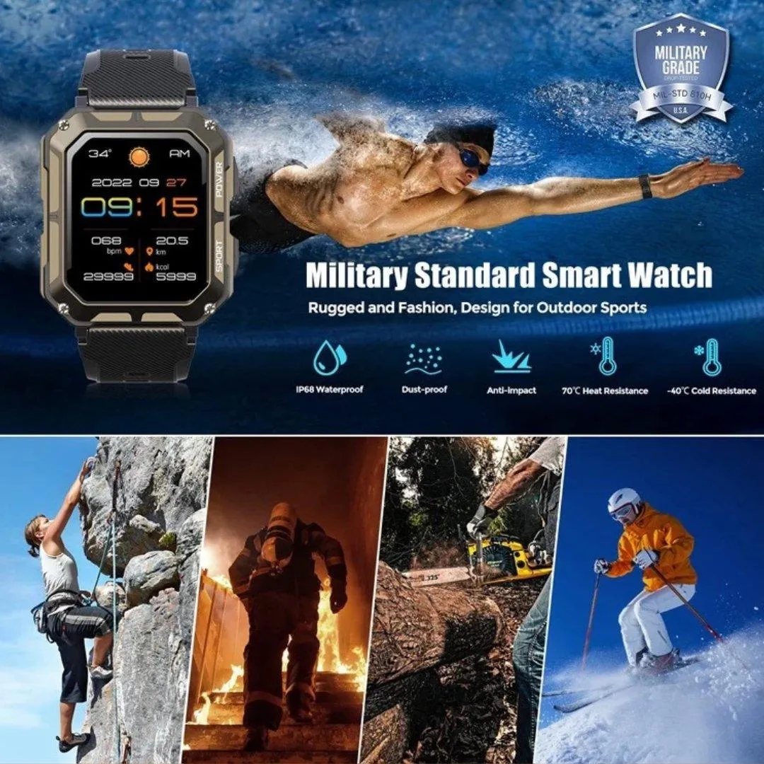 TUTT C20-Pro Men Military Rugged SmartWatch Speaker Pedometer IP68 Waterproof Outdoor 1.83'' HD Tactical Watch Sport Fitness Modes SpO2