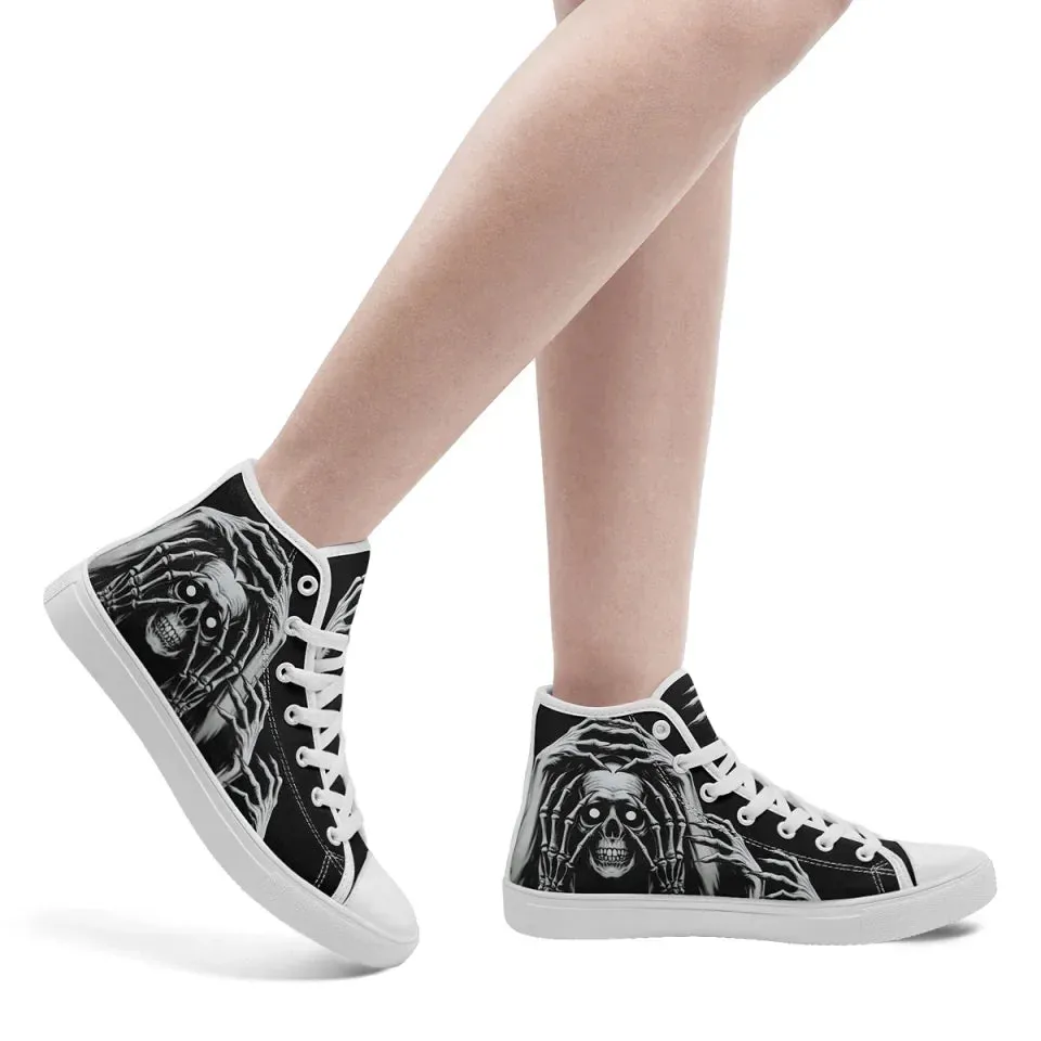 Unique Gift,Personalized Skull Sneakers, Custom Canvas High Top Shoes,  Skeleton Shoes for Men and Women