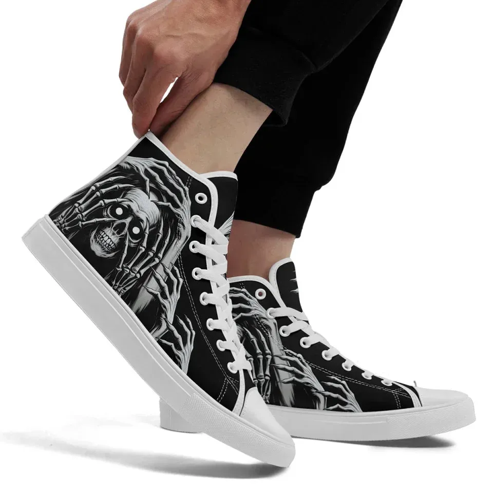 Unique Gift,Personalized Skull Sneakers, Custom Canvas High Top Shoes,  Skeleton Shoes for Men and Women