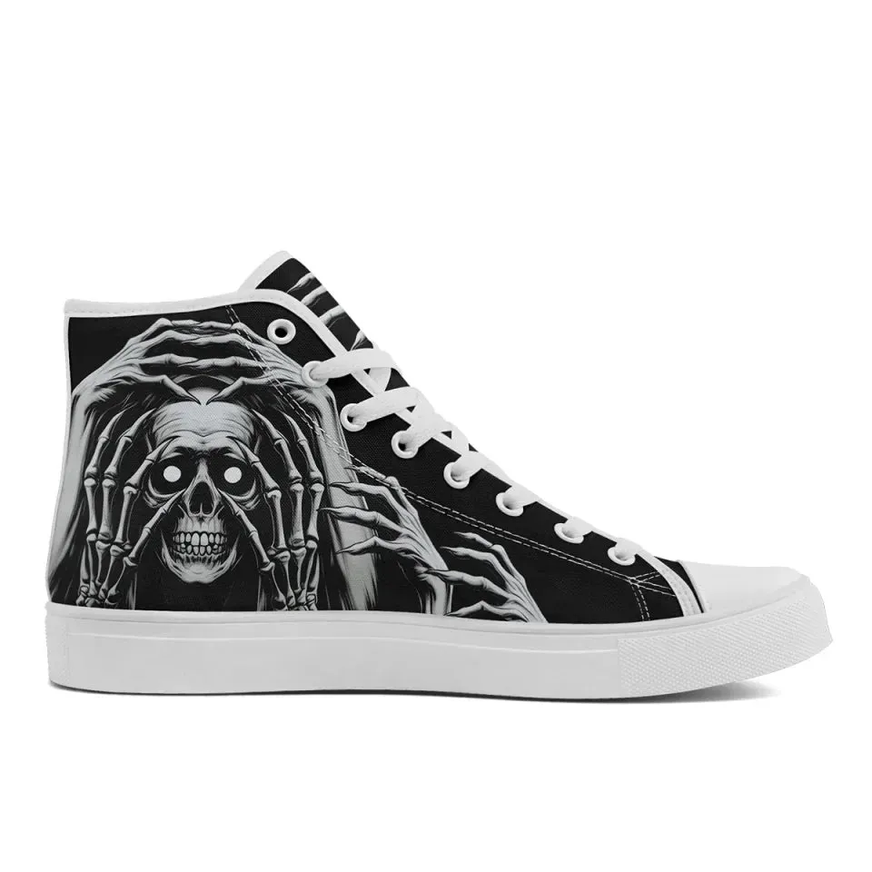 Unique Gift,Personalized Skull Sneakers, Custom Canvas High Top Shoes,  Skeleton Shoes for Men and Women