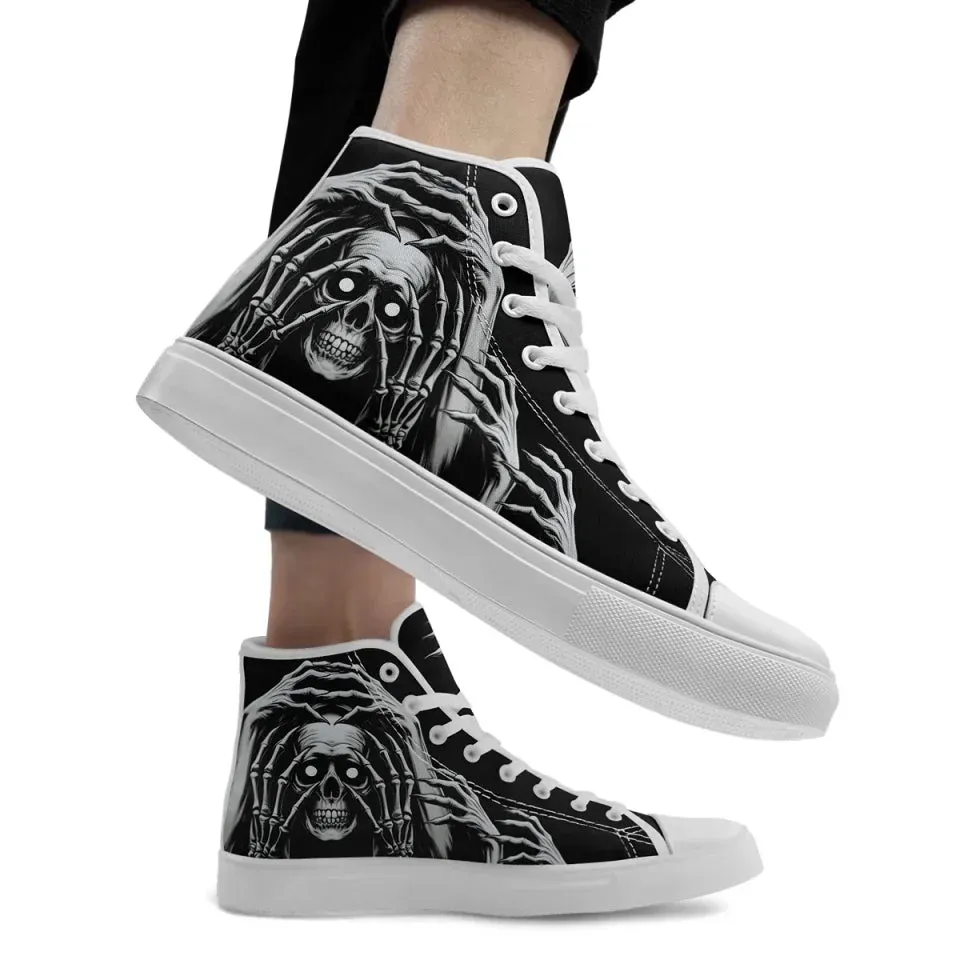 Unique Gift,Personalized Skull Sneakers, Custom Canvas High Top Shoes,  Skeleton Shoes for Men and Women