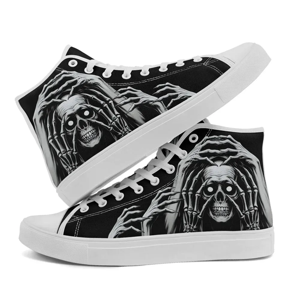 Unique Gift,Personalized Skull Sneakers, Custom Canvas High Top Shoes,  Skeleton Shoes for Men and Women