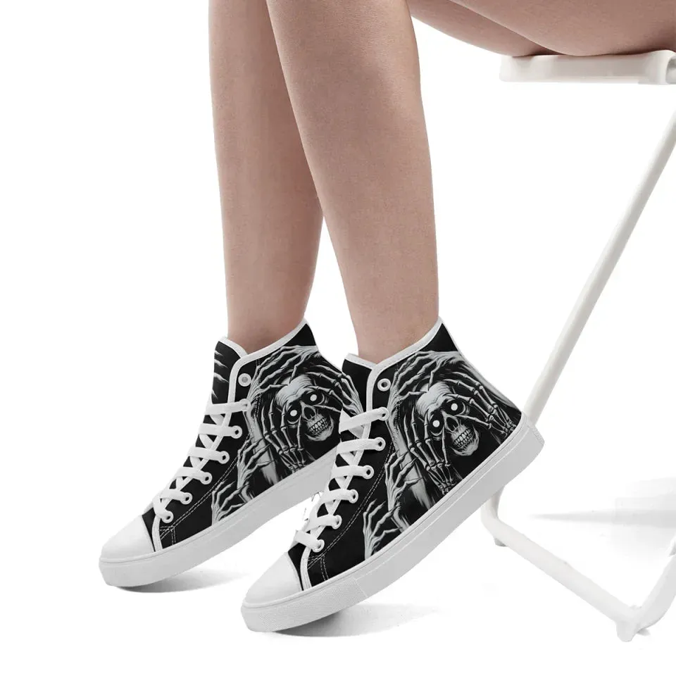 Unique Gift,Personalized Skull Sneakers, Custom Canvas High Top Shoes,  Skeleton Shoes for Men and Women