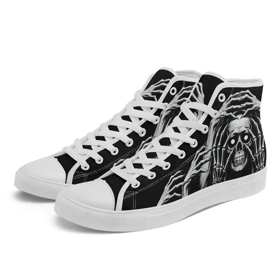 Unique Gift,Personalized Skull Sneakers, Custom Canvas High Top Shoes,  Skeleton Shoes for Men and Women