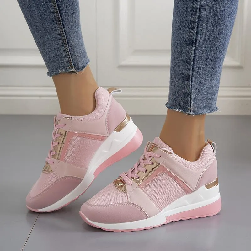 Women summer casual walking hollow breathable lace up wedge sneakers