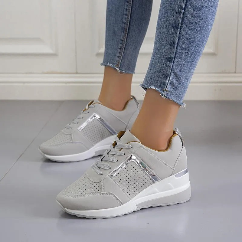 Women summer casual walking hollow breathable lace up wedge sneakers